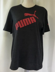 Puma Mens Dark Gray Short Sleeve T-Shirt Red Big Logo Size Medium Athletic Gym - Picture 1 of 10