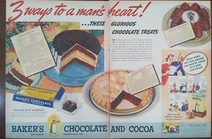 Anuncio impreso de chocolate de Baker's 1937 vintage. Pastel de cinta de chocolate, Segunda Guerra Mundial - Imagen 1 de 1