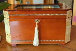 Gorgeous Marquetry Inlaid Jewelry Box, Beveled Glass Window & Mirror - Picture 1 of 18