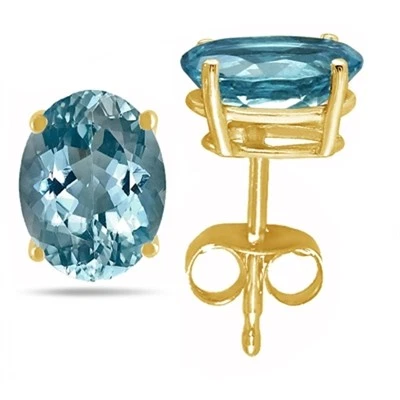 Pendientes aguamarina forma ovalada de oro amarillo 14k 7x5  Foto 1 de 2