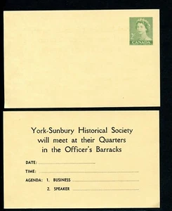 LOT 75412 CANADA UX92 UNUSED POSTAL CARD YORK SUNBURY HISTORICAL SOCIETY - Picture 1 of 1
