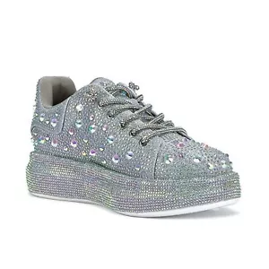 Azalea Wang Women's Azure Silver Rhinestone Embellished Sneakers Size 7 - Picture 1 of 11