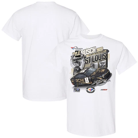 Men's Checkered Flag Sports White Kyle Busch 2023 Enjoy Illinois 300 presented Cover