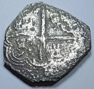 1600's Shipwreck Spanish Silver 2 Reales Genuine Pirate Treasure Cob Cross Coin - Picture 1 of 2