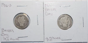 1916 & 1916-S, 10 Cents Barber Dime USA 0.900 Silver a Lot 2 High Value Coins-20 - Picture 1 of 9