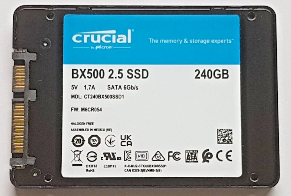 240 GB SATA III Crucial BX500 SSD CT240BX500SSD1 3D-NAND Tlc 2,5 " Hard Drive - Image 1 of 1