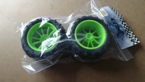 HSP RADIO CONTROLLED CAR WHEELS AND TIRES  GREEN x2 NEW IN PACKET TRUGGY - Picture 1 of 5