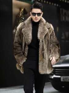 Cappotto invernale uomo risvolto pelliccia sintetica lunghezza media spesso visone spesso soprabito giacca - Foto 1 di 15