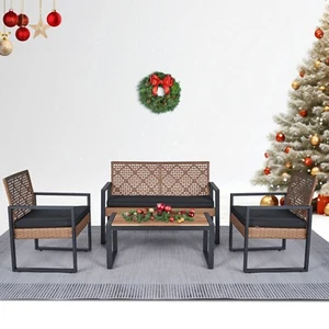 4-Piece Patio Furniture Set Outdoor Acacia Wood Table Top Morden for Backyard - Picture 1 of 21