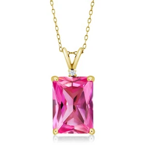 18K Yellow Gold Plated Silver Pink Created Sapphire Pendant Necklace For Women - Picture 1 of 4
