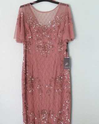 Nuevo con etiquetas Vestido corto con cuentas para mujer Adrianna Papell oro rosa talla 10 original $229 Foto 1 de 4
