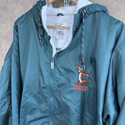 Винтажный 90-х Disney Store Tigger ветровка куртка XXL зеленый серый с капюшоном молнии - Изображение 1 из 4