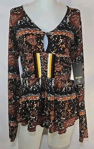 Y2K Rocawear Paisley tief ausgeschnitten V-Ausschnitt Tunika Bluse Damen Größe Medium  - Bild 1 von 11