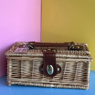 Wicker Basket Case with Faux Leather Strap Handles & Lock Latch No Liners - Image 1 of 4