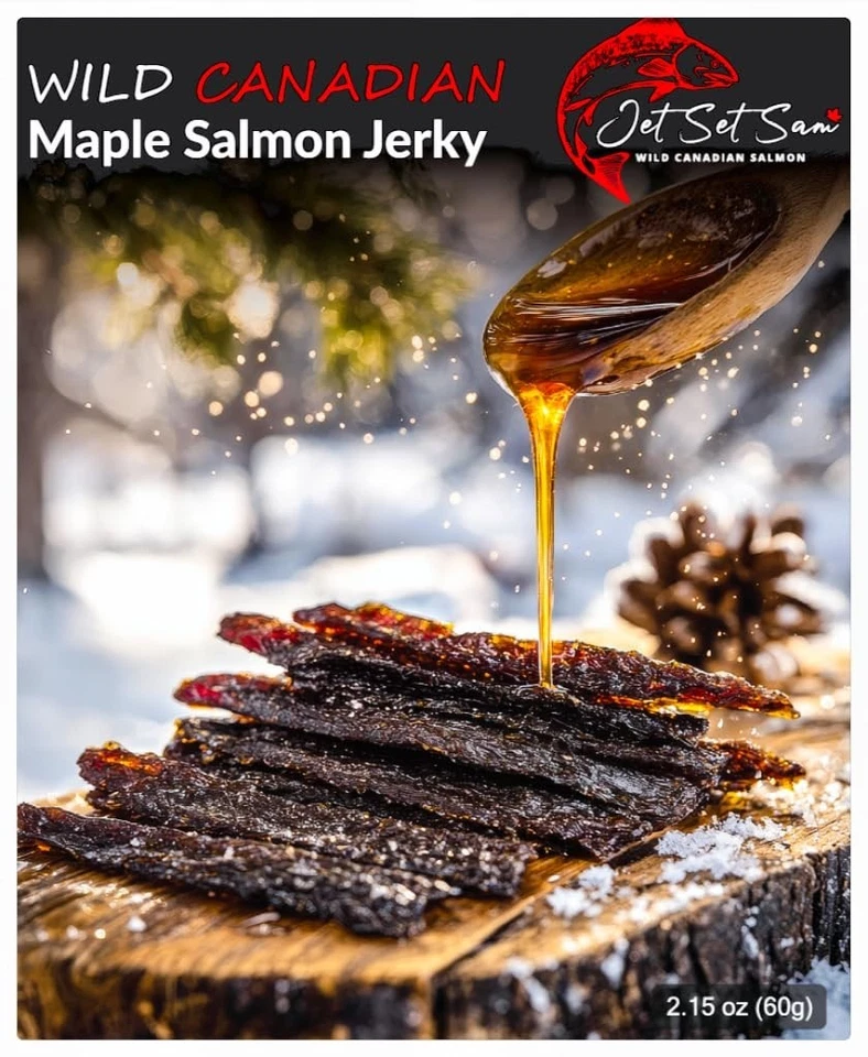 Salmón salvaje canadiense con sabor a arce cecina | Paquete de 2 premium, ahumado, dulce y saboreado Foto 1 de 2