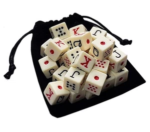 Spanish Poker Dice Ivory with Black Velvet Storage Pouch (Set of 30 Dice, 1 P... - Picture 1 of 4