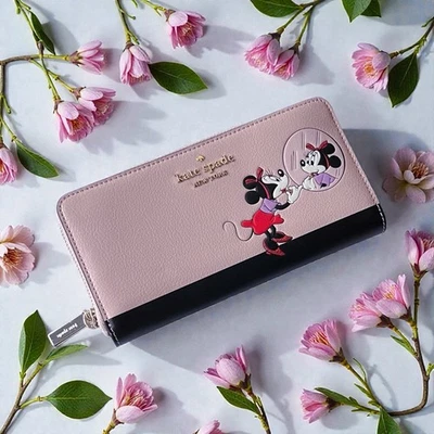 Kate Spade x Disney Minnie Mouse Large Continental Zip Around Leather Wallet - Photo 1/4