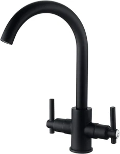 Funime� Black Kitchen Sink Taps Mixers Dual Lever Monobloc Swivel Spout Matt ... - Picture 1 of 12