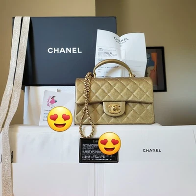 Chanel Classic Top Handle mini Rect Gold Caviar Gold Hw Bag  Receipt 2021 - Image 1 of 4