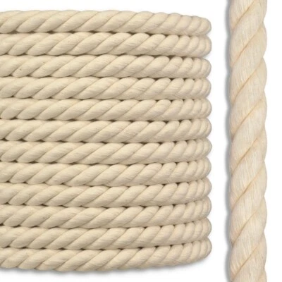 Cotton Rope 100% Natural Twisted Decorative Crafts Arts Pet Toy DIY 3/16 to 1.5" - Image 1 of 4
