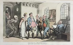 1815 Rowlandson THE INSURANCE OFFICE English Dance Of Death HC Aquatint Etching - Picture 1 of 3
