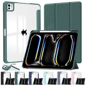 Smart Case For iPad Air 11" 13" 2024 / Pro 13" 11 Clear Cover With Pencil Holder - Picture 1 of 66