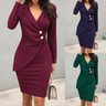 Women Office Long Sleeve Buttons Bodycon Blazer Work Formal Dress Wrap Dress