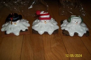 Vintage Christmas Tree Ornaments Set of 3 Smores Wood & Ceramic New - Picture 1 of 4