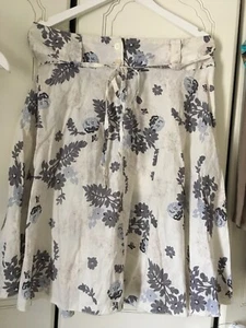 Ladies Benetton Linen Skirt Size12 VGC White Grey Blue Floral Tie full skirt - Picture 1 of 9