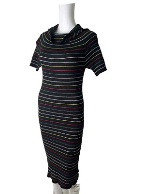 NEXT Dress Size XL 18 Black Striped Cowl Neck Stretch Womens NEW EU46 RRP £30 - Image 1 of 4