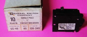 General Switch Co. 40 amp Single Pole GS-40 Circuit Breaker Type GA - Picture 1 of 5