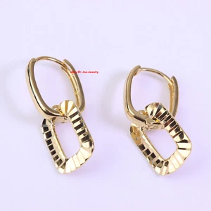Gold Plated 925 Sterling Silver Rectangle Charm Hoop Women's Dangle Earrings - Picture 1 of 4