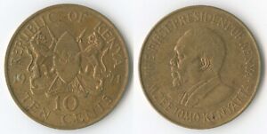 Kenya 1971 10 Cents KM# 11 Ni-Brass Coat of Arms Lions Shield Mzee Jomo Kenyatta