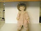 Vintage Dolls By Pauline Rag Doll Striped Peach Dress Lace W/ Stand 21" Tall