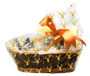 Christmas Cellophane Basket Bags Gold Stag Food Safe Cello Hamper Gift Wraps x 6 - Picture 1 of 1