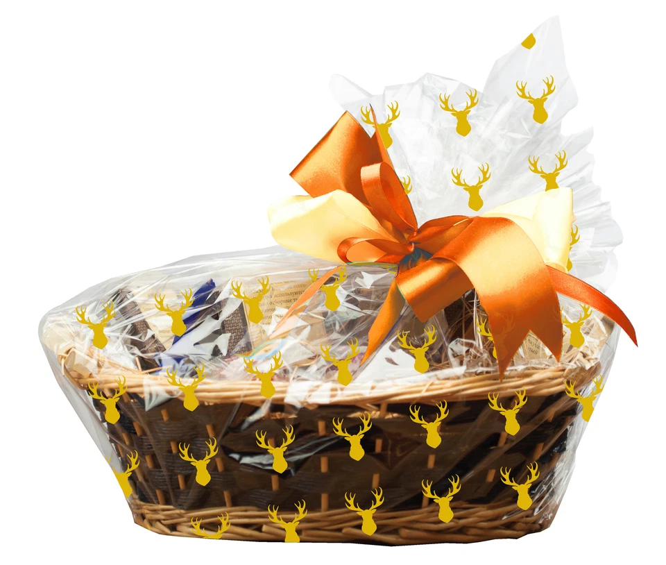 Cesta de celofán de Navidad bolsas ciervo dorado seguro para alimentos cesta de violonchelo envolturas de regalo x 6 Foto 1 de 1