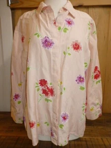 COLDWATER CREEK Large Blouse Silk Linen Peach Floral Embellished with Beads - Picture 1 of 6