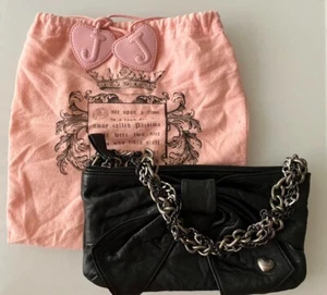 JUICY COTURE BLACK Leather Ribbon Chain COOL Rock Shoulder Bag Y2K Vintage RARE - Picture 1 of 8