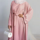 Two Piece Women Open Kaftan Long Dress Set Dubai Kimono Abaya Muslim Robe Gown