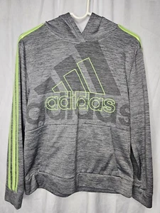 Adidas Hoodie Neon Stitched Gray Yellow Stripes Youth Size Large 14/16 - Picture 1 of 3