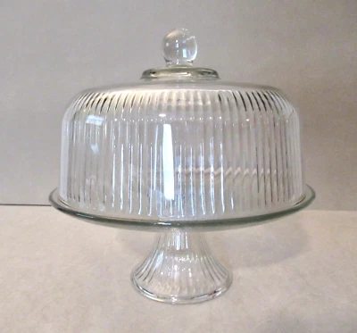 Anchor Hocking Monaco Clear Ribbed Glass 2 pc Cake Stand & Punch Bowl~ Box - Image 1 of 4