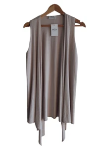 MELA PURDIE Sz 10 Camel Sleeveless Vest Waterfall Cardigan Fold Front NEW $190 - Foto 1 di 2