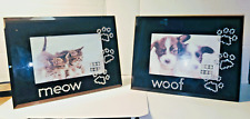 Set of 2 Glass 6 x 4 Photo Frame with Mirror glass & Glitter Letters - Cat / Dog