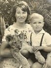 HH Photograph Family Photo Mother Holding Boy Baby Lion Cub