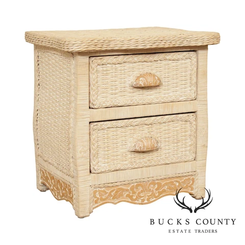 Jamaica Collection White Washed Wicker Pair 2 Drawer Nightstands Cover