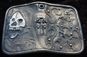 Artisan Made Biker Reaper skull Eddie Brat leather art Rock Star Wallet Black - Picture 1 of 6