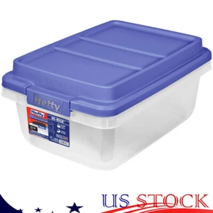 18 Quart Clear Plastic Storage Bin Durable Container Tote Box w/Blue HI-RISE Lid - Picture 1 of 11