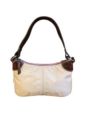 Bolso de Hombro Baguette De Colección Dooney & Bourke Wayfarer Marfil Nylon Cuero Marrón Y2K Foto 1 de 4