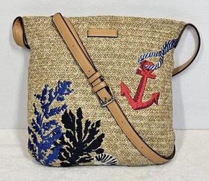 Vera Bradley Umhängetasche gewebt Stroh bestickt Sea Life maritim Küste - Bild 1 von 12