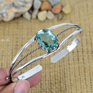 Aqua Apatite Gemstone Handmade 925 Sterling Silver Dainty Bracelet Jewelry - Picture 1 of 4